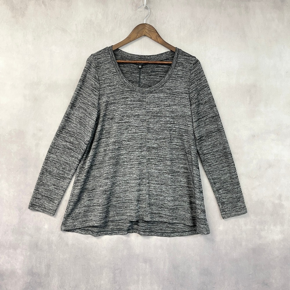 Jones New York Womens Knit Top L Black Gray Space Dye Long Sleeve Scoop Neck